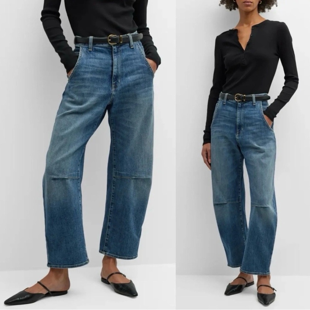 Nili Lotan Emerson High-Rise Barrel Jeans in Blue Wash 27
